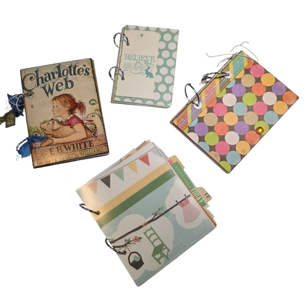 Handmade Colorful Scrapbook Art Junk Journals Set Of 4 Trendy Vintage Look NEW